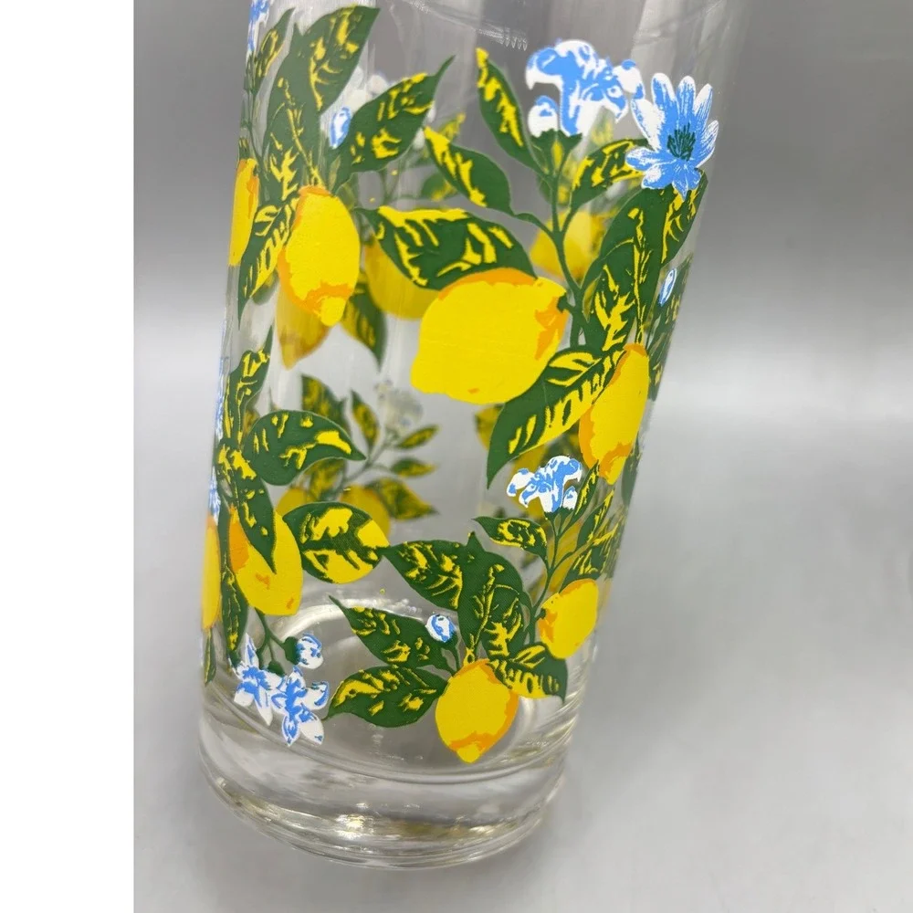 Vtg Royal‎ Norfolk Lemon and Blue Floral Drinking Glasses Set of 2 Tall Tumblers